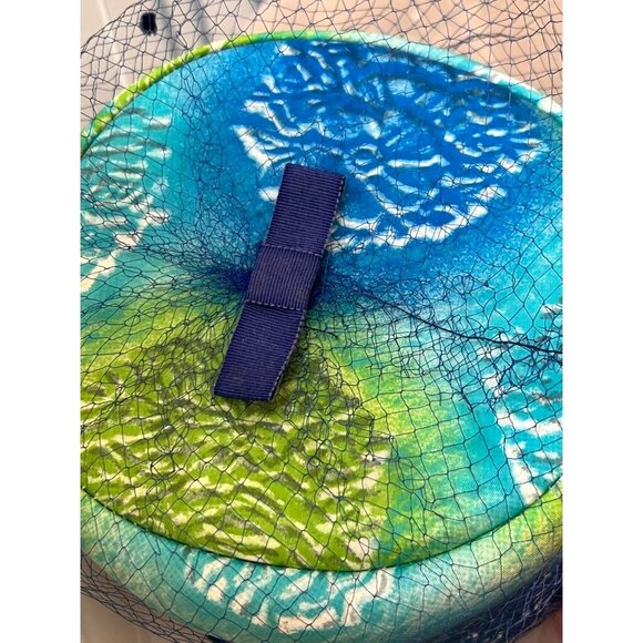 Cloche 1960s Hat Blue Green Threads 3 Depth 21 to 22 " Circumference - Picture 9 of 9